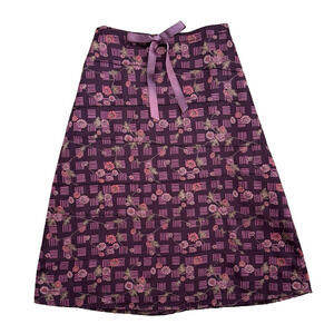 APRIL CORNELL Vintage Purple Daisy Floral A-Line Skirt Romantic Ribbon Size S